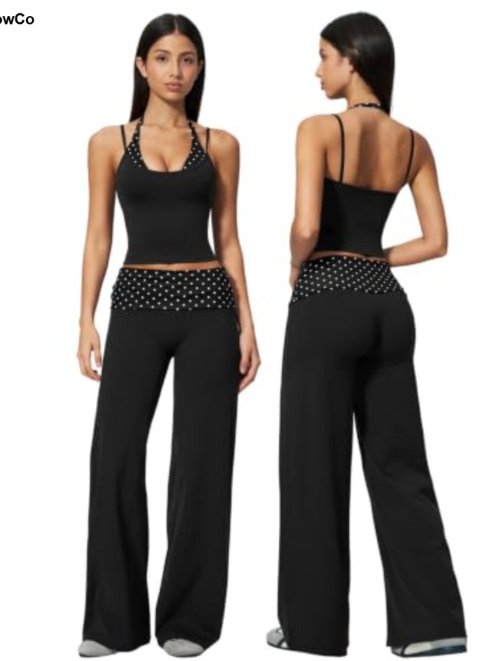 Womens Workout Set Two Piece Polka Dot Tank Top Wide Leg Yoga Pilates
